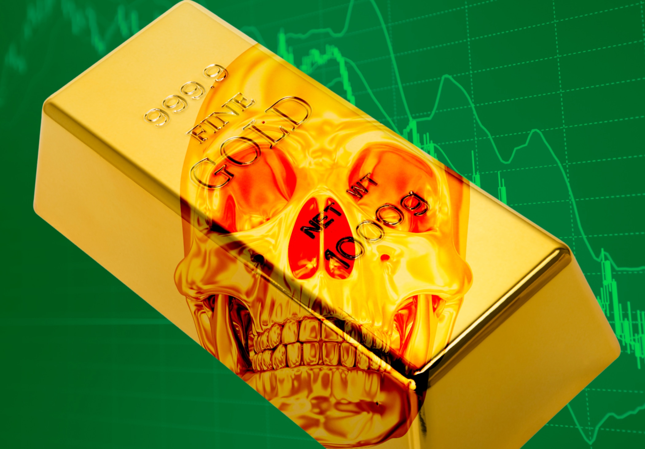 黄金的50日移动平均线即将向下穿过其20日移动平均线，这将导致技术图表上出现“死叉”。图片来源：MarketWatch photo illustration/iStockphoto