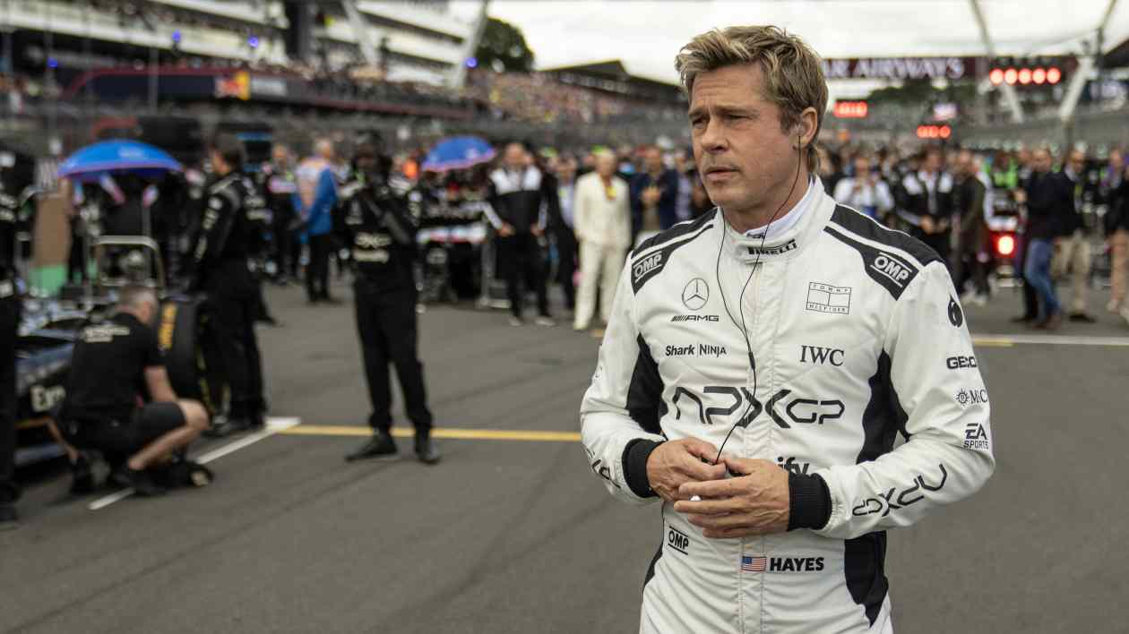 Brad Pitt in an F1 racing suit.
