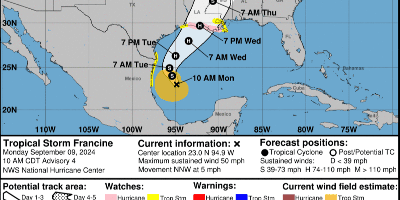 US oil prices end higher as Tropical Storm Francine threatens Gulf operations