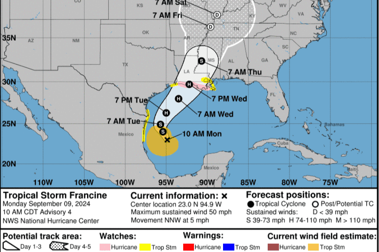Oil prices gain as Tropical Storm Francine forms in the Gulf of Mexico ...