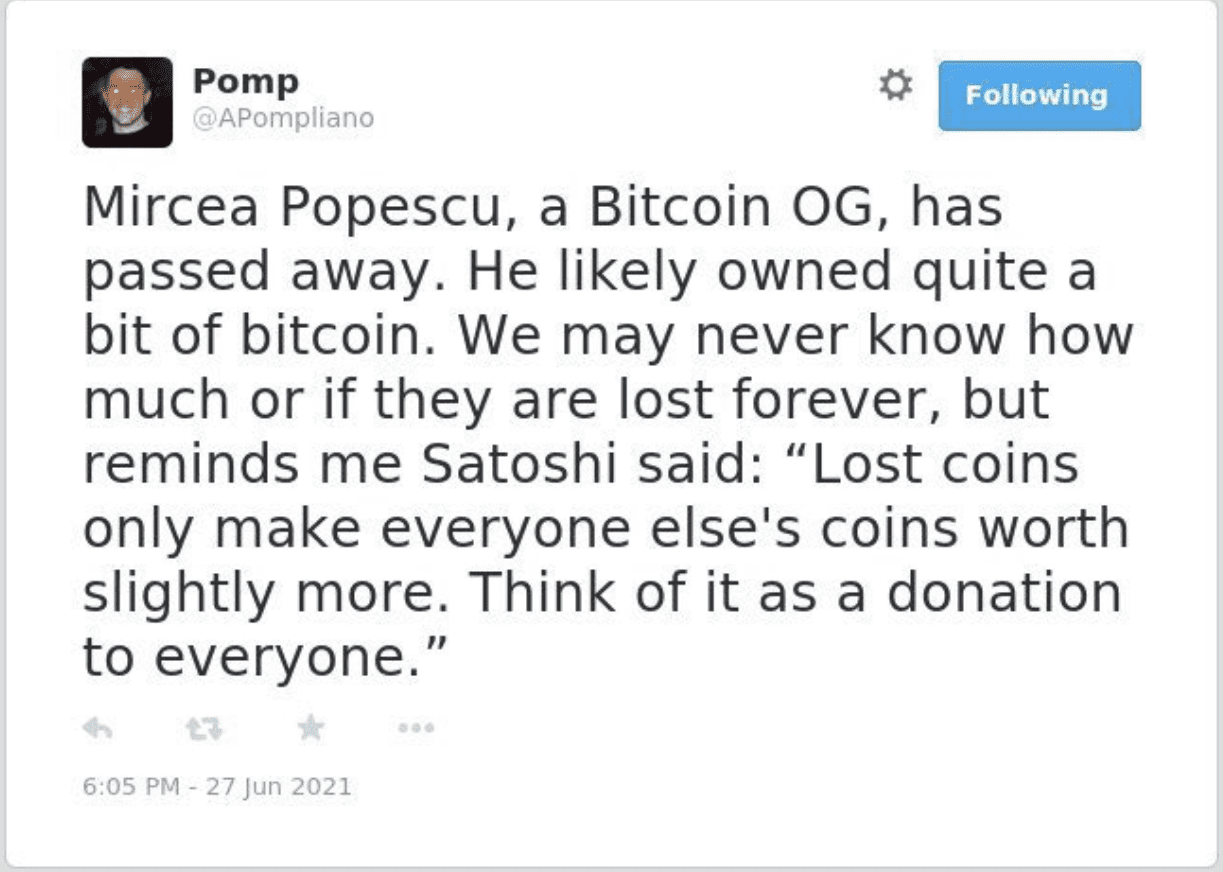 Bitcoin pros speculate over possible loss of $2 billion crypto fortune  after death of one large owner - MarketWatch