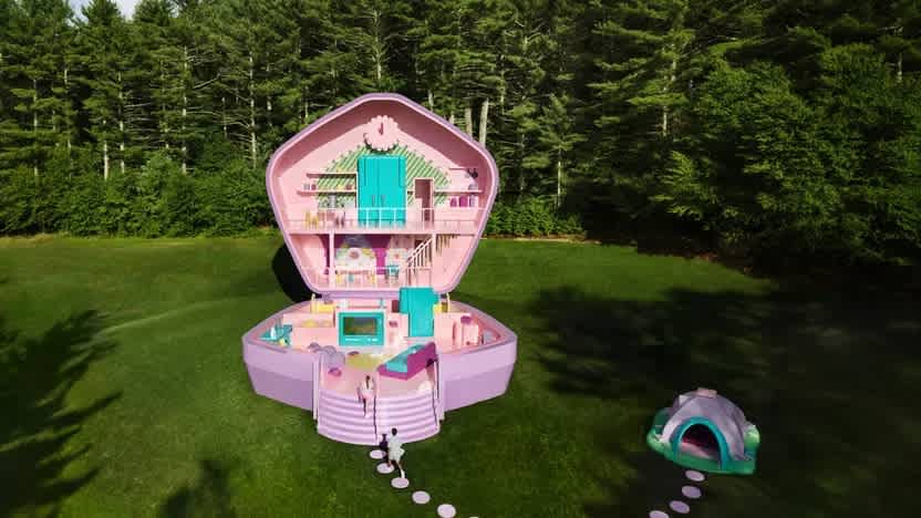 Polly Pocket fans can spend a night in this crazy life-sized dollhouse with plastic food and furniture—but hurry