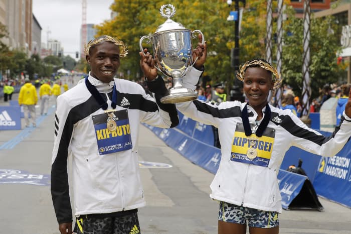 Benson Kipruto and Diana Kipyogei win the 125th Boston Marathon men's ...