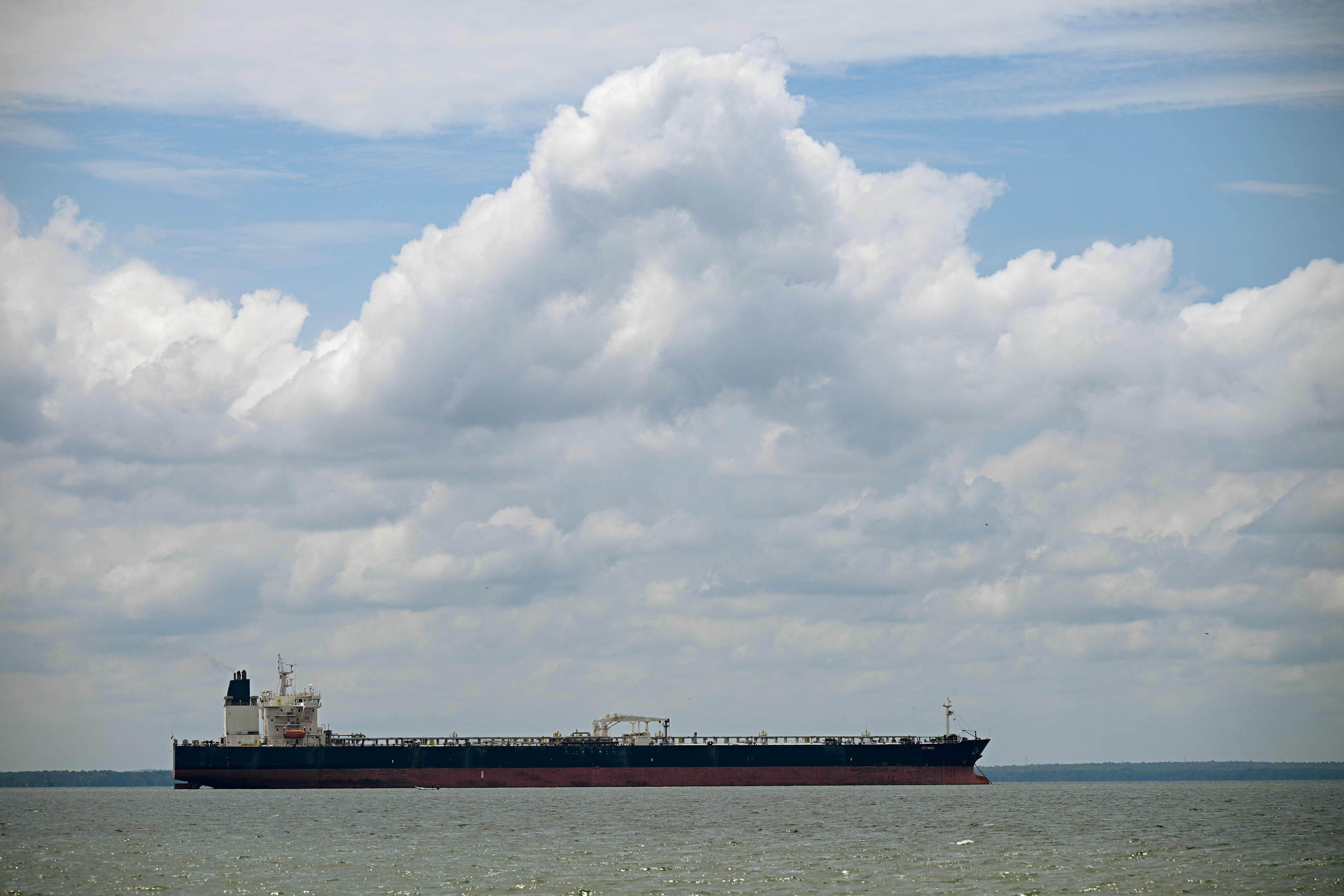 A crude oil tanker waits to be loaded at Lake Maracaibo in Venezuela.