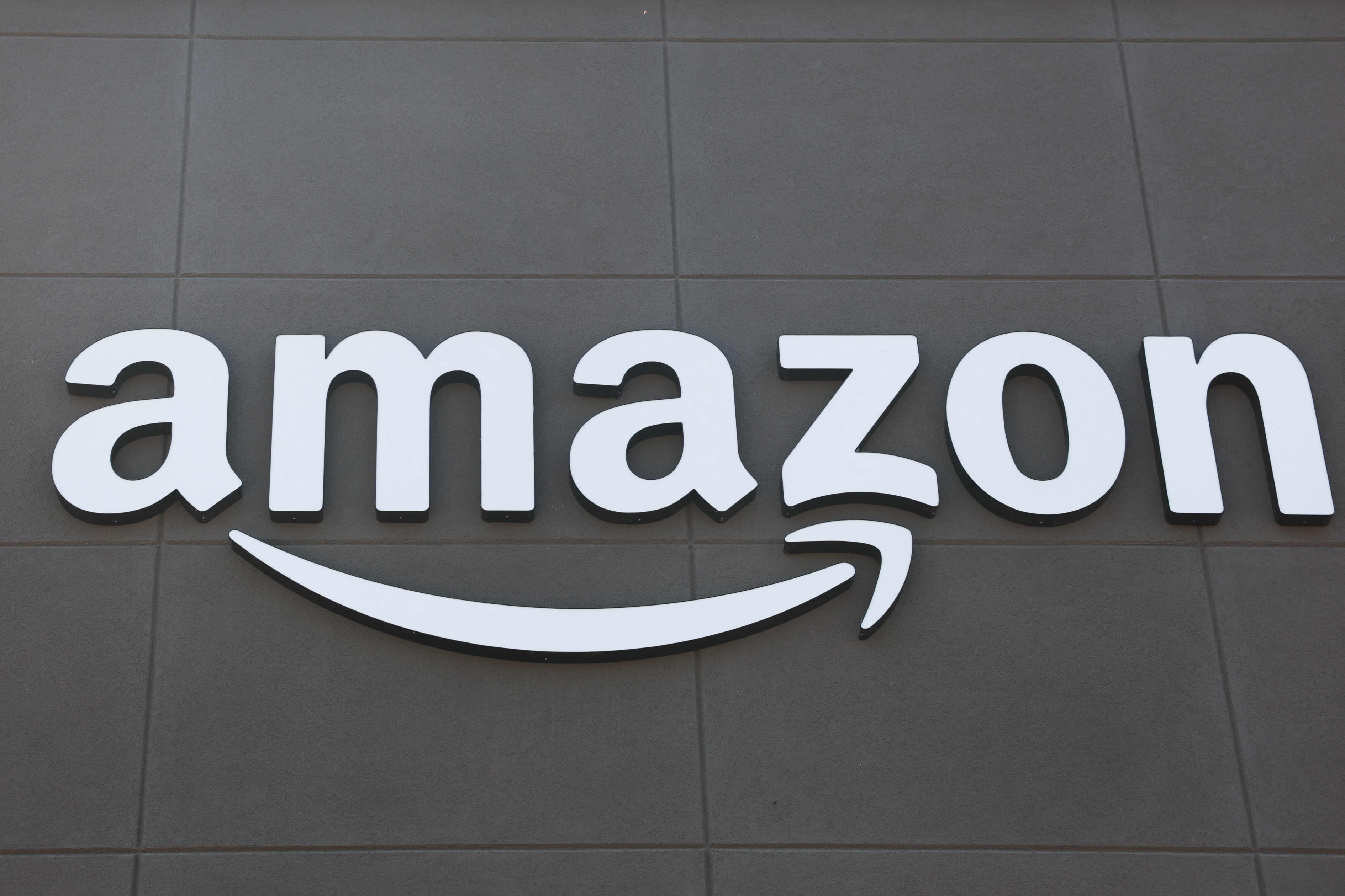 Amazon logo on a building exterior.
