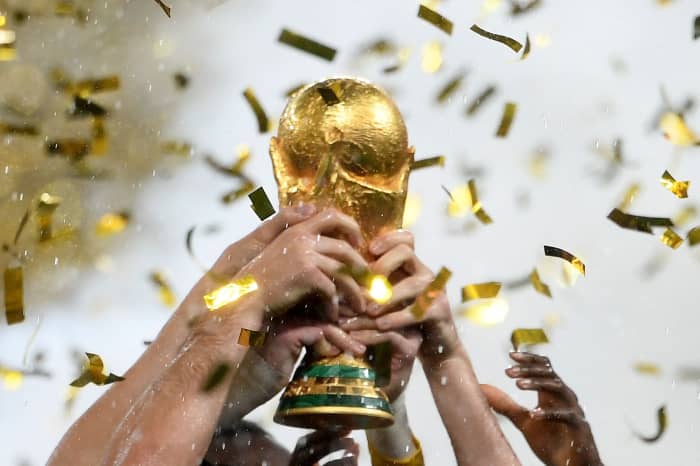 France’s players lift the FIFA World Cup trophy after the 2018 final against Croatia in Moscow