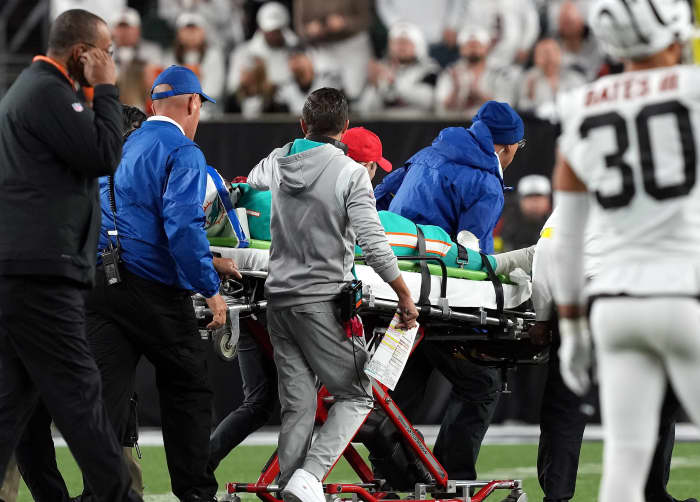 Dolphins' Tua Tagovailoa stretchered off field after blow to head