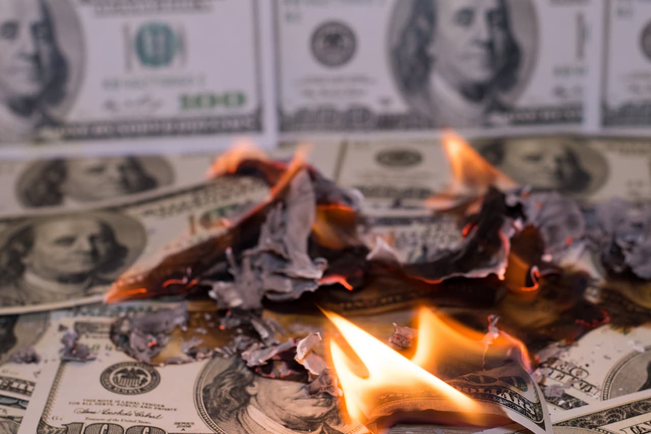 burning pile of money