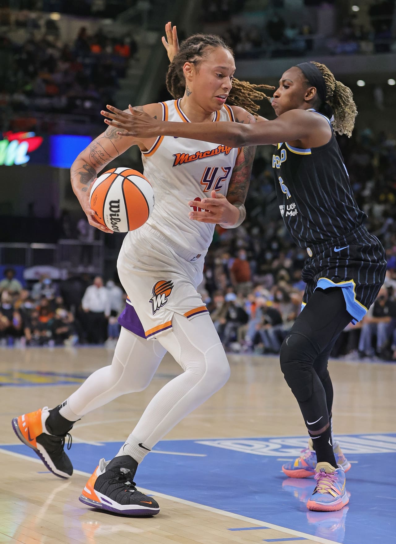 Astou Ndour-Fall of the Chicago Sky reacts after a Phoenix Mercury News  Photo - Getty Images