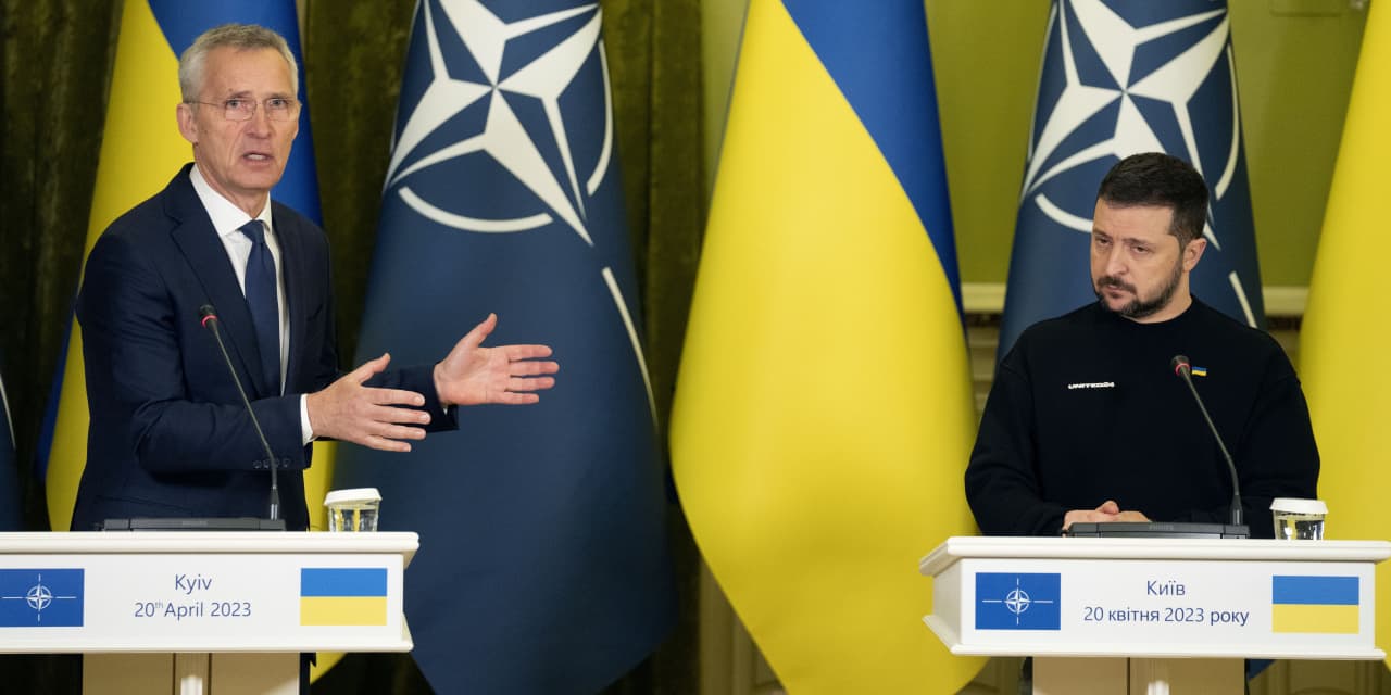 NATO chief Jens Stoltenberg says during Kyiv visit that Ukraine’s rightful place is in the Atlantic alliance