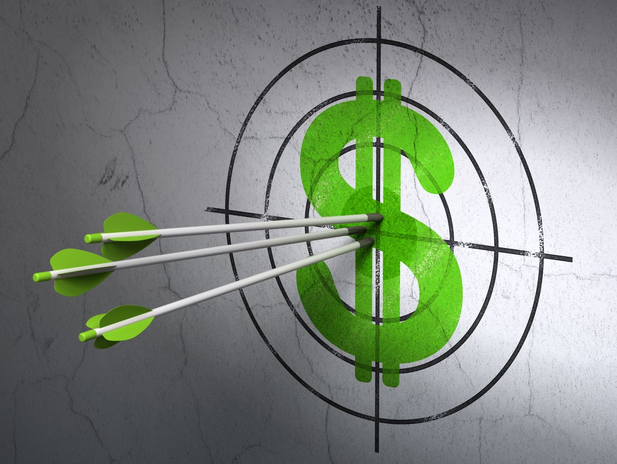 Illustration of arrows hitting a dollar sign target.